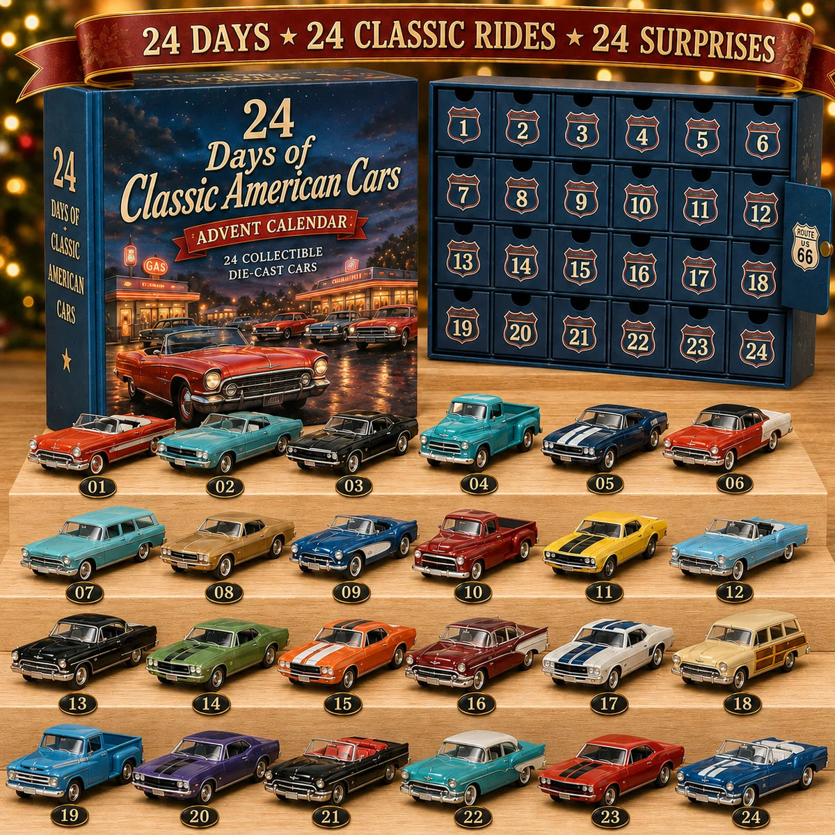 24 Tage Adventskalender mit klassischen amerikanischen Autos – 24 Oldtimer-Sammlerstücke 0