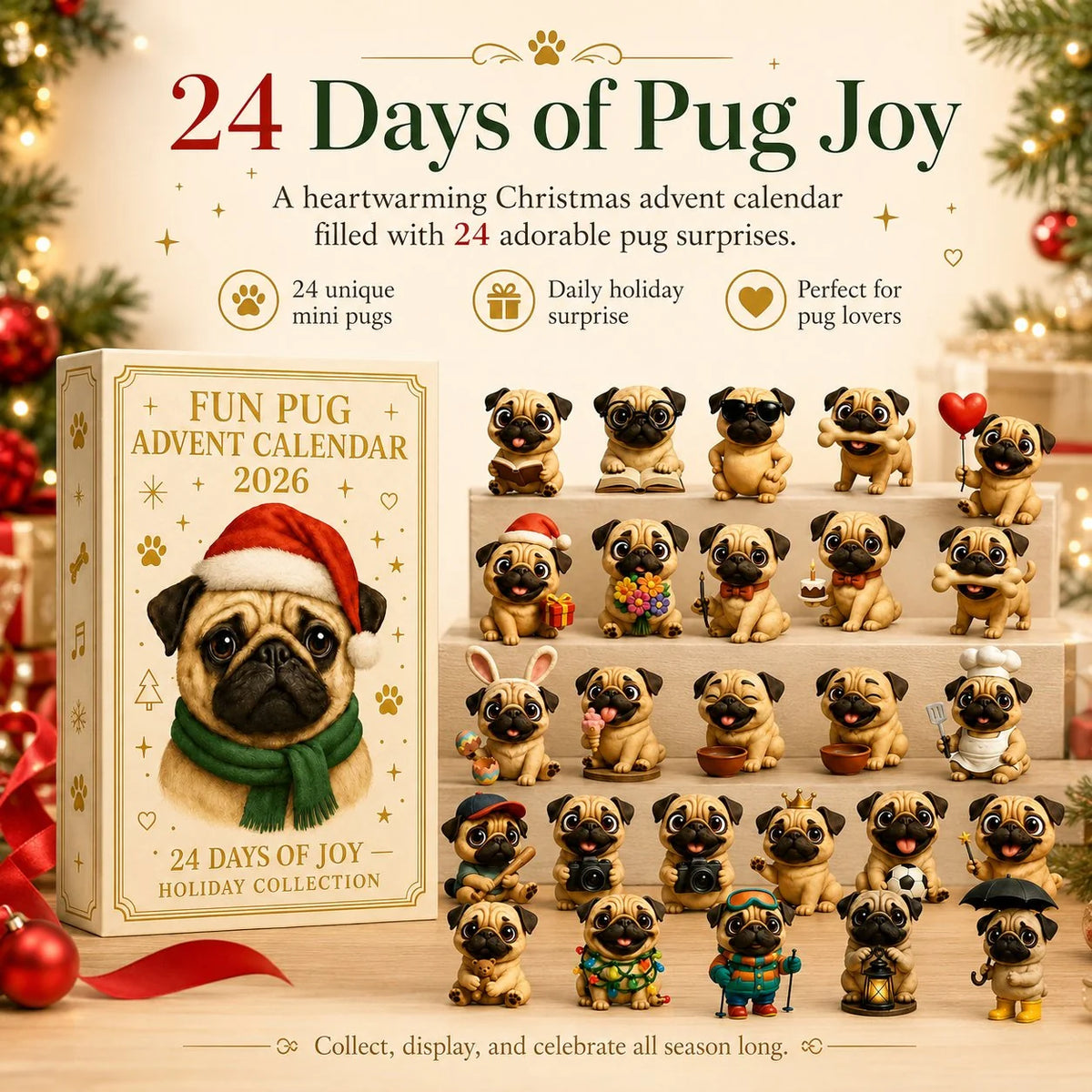 ⏳ Letzter Tag 49 % Rabatt – 🐾 24-tägiger Mops-Weihnachtsüberraschungskalender | 24 einzigartige Mini-Mopsfiguren für tägliche Überraschungen, zum Sammeln und Ausstellen 🎄✨ 0