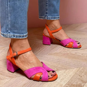 Lorette | Blockfarben Sandalen mit bequemem Absatz