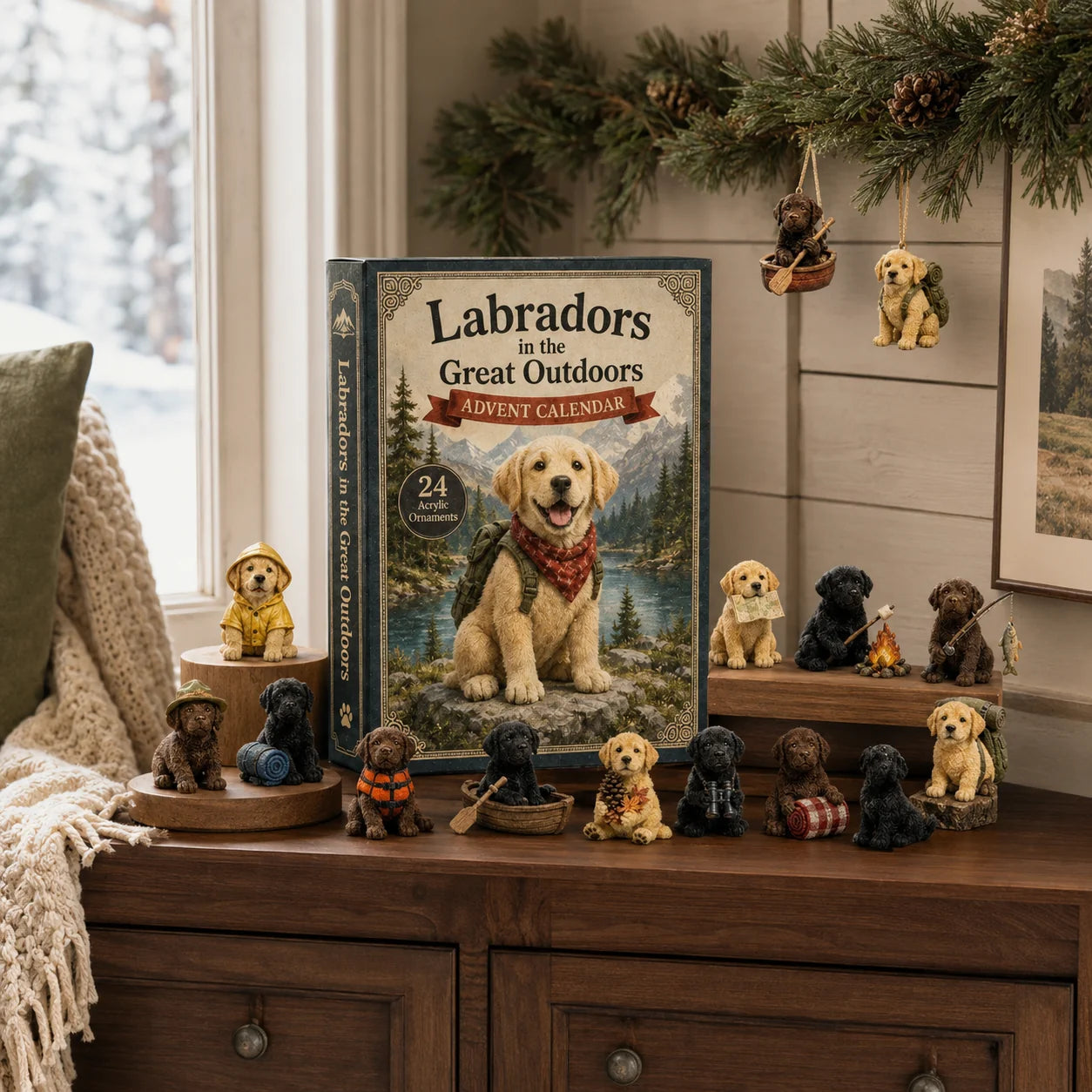2026 Mountain Forest Rucksack Labrador Überraschungsbox – 24-tägiger festlicher Countdown, Überraschungsbox mit Acryl-Anhängern – Geschenk für Hundeliebhaber 2