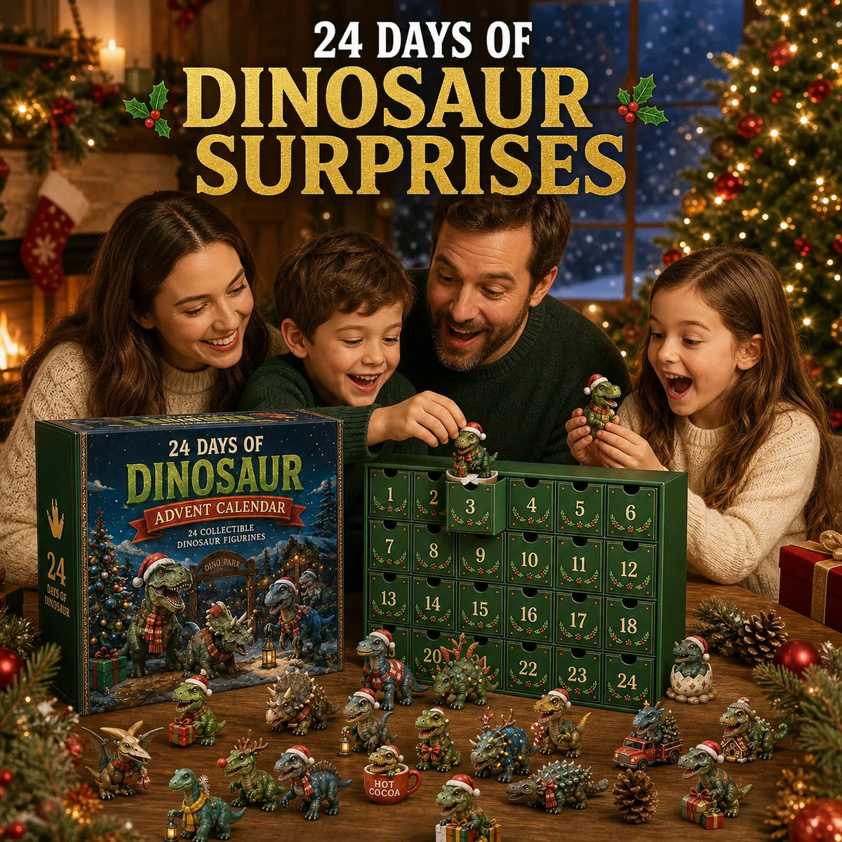 24 Tage Dinosaurier-Weihnachts-Adventskalender – 24 Sammelfiguren von Dinosauriern & weihnachtliche Überraschungen 1