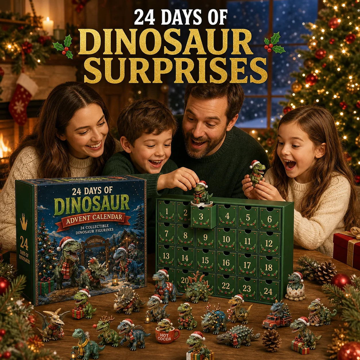 24 Tage Dinosaurier-Weihnachts-Adventskalender – 24 Sammelfiguren von Dinosauriern & weihnachtliche Überraschungen 1