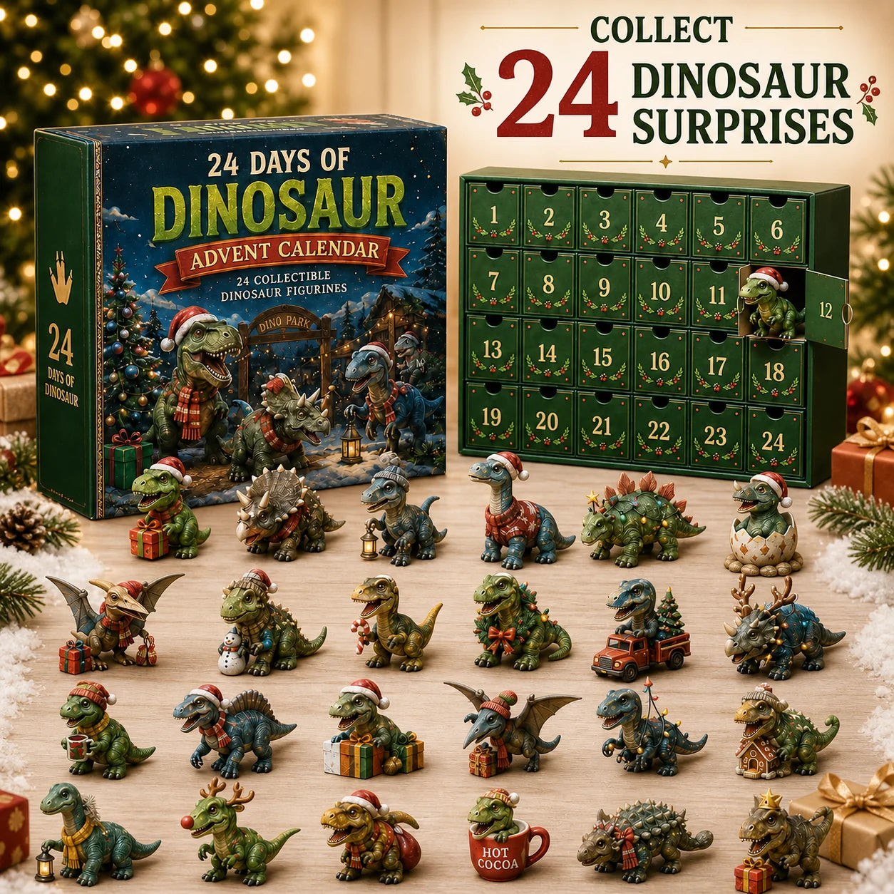 24 Tage Dinosaurier-Weihnachts-Adventskalender – 24 Sammelfiguren von Dinosauriern & weihnachtliche Überraschungen 4