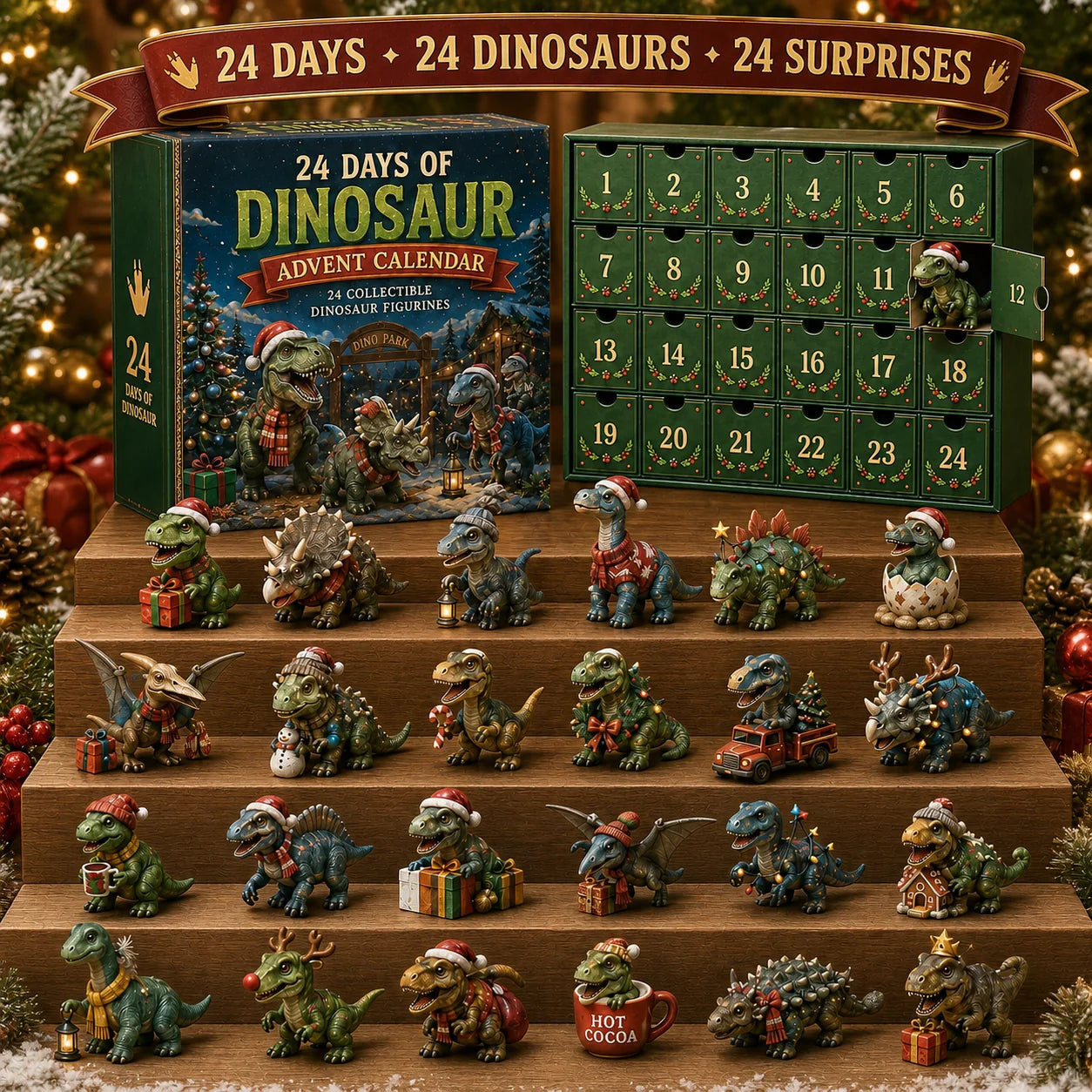 24 Tage Dinosaurier-Weihnachts-Adventskalender – 24 Sammelfiguren von Dinosauriern & weihnachtliche Überraschungen 5