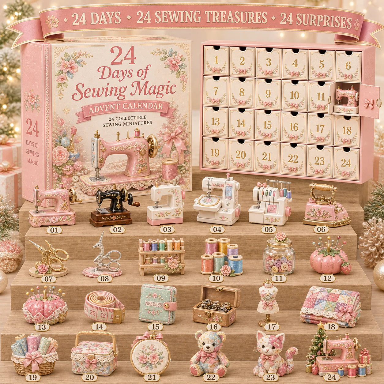 24 Tage Nähzauber-Adventskalender – 24 sammelbare Nähminiaturen für Bastler, Quilter und Nähbegeisterte 0