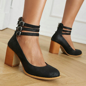 Casilda | Glatte Sandalen mit Riemen und dicker Absatz