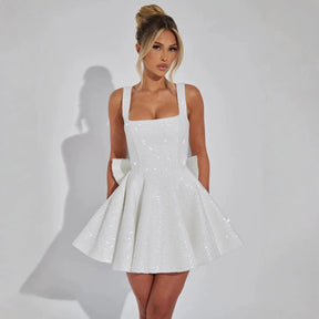 Damen Minikleid mit Schleife | Hoch taillierter Schnitt
