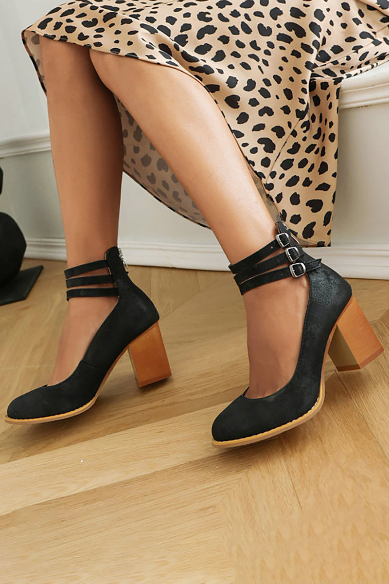 Casilda | Glatte Sandalen mit Riemen und dicker Absatz