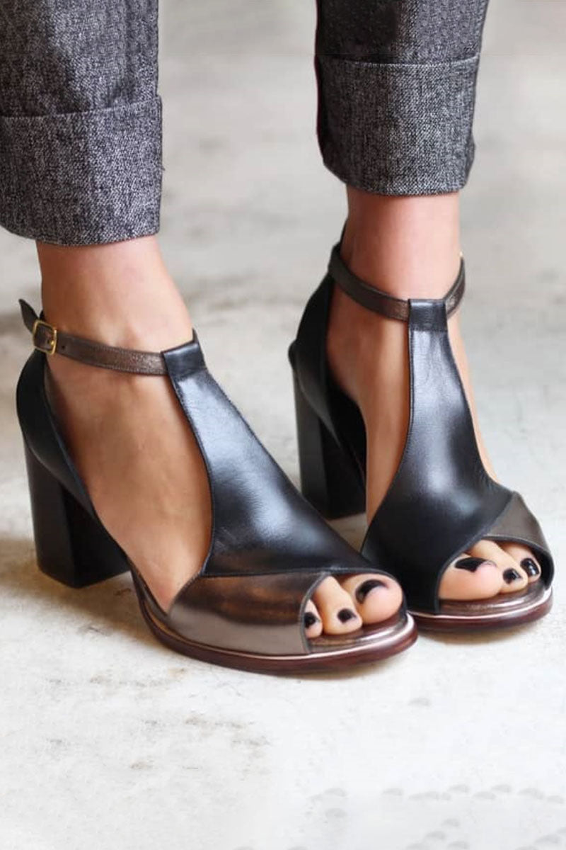 Nadaria | Schwarze Peep-Toe-Sandalen mit Patchwork-Muster und Absatz