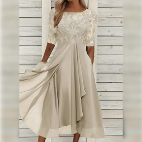 Damen Midikleid | Besticktes Oberteil mit kurzen Ärmeln
