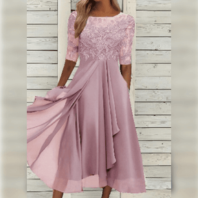 Damen Midikleid | Besticktes Oberteil mit kurzen Ärmeln