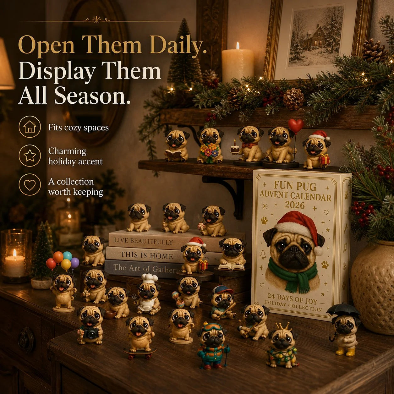 ⏳ Letzter Tag 49 % Rabatt – 🐾 24-tägiger Mops-Weihnachtsüberraschungskalender | 24 einzigartige Mini-Mopsfiguren für tägliche Überraschungen, zum Sammeln und Ausstellen 🎄✨ 4