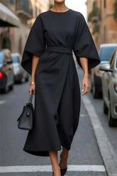 Damen Midikleid mit Gürtel | A-Linie mit Glockärmel