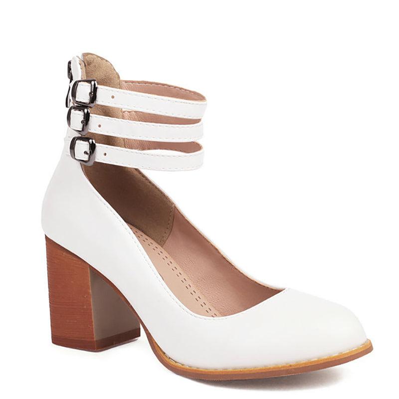 Casilda | Glatte Sandalen mit Riemen und dicker Absatz