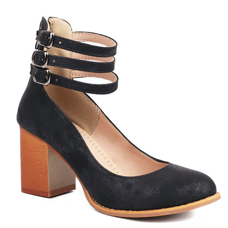 Casilda | Glatte Sandalen mit Riemen und dicker Absatz