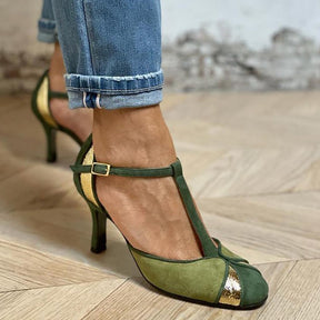 Taviana | Patchwork-High Heels mit T-Riemen und geschlossener Spitze