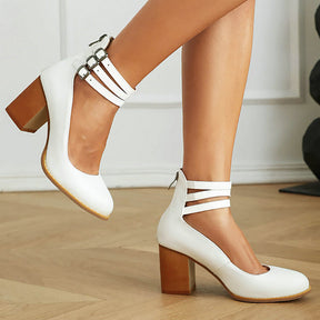 Casilda | Glatte Sandalen mit Riemen und dicker Absatz