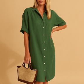 Damen Hemdkleid lang | Lockerer Schnitt mit Knopfleiste