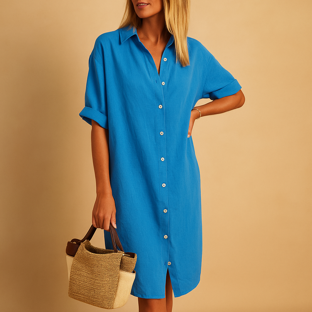 Damen Hemdkleid lang | Lockerer Schnitt mit Knopfleiste