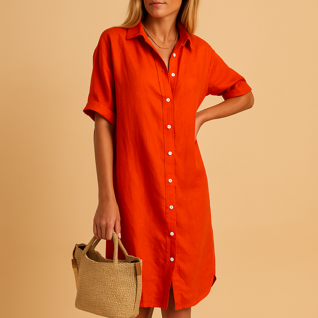 Damen Hemdkleid lang | Lockerer Schnitt mit Knopfleiste