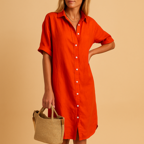 Damen Hemdkleid lang | Lockerer Schnitt mit Knopfleiste