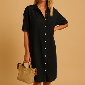 Damen Hemdkleid lang | Lockerer Schnitt mit Knopfleiste