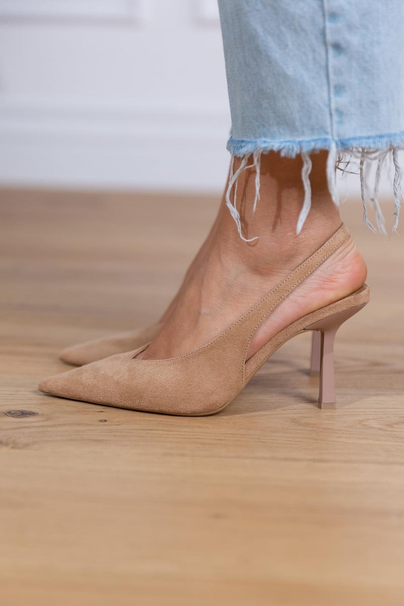 Marlena™ | Beigefarbene Slingback-Schuhe mit hohen Absätzen